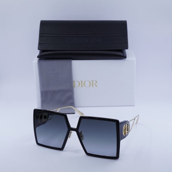 Dior 30MONTAIGNE SU 12A1 Sunglasses Black Square Frame, Gradient Grey Lenses